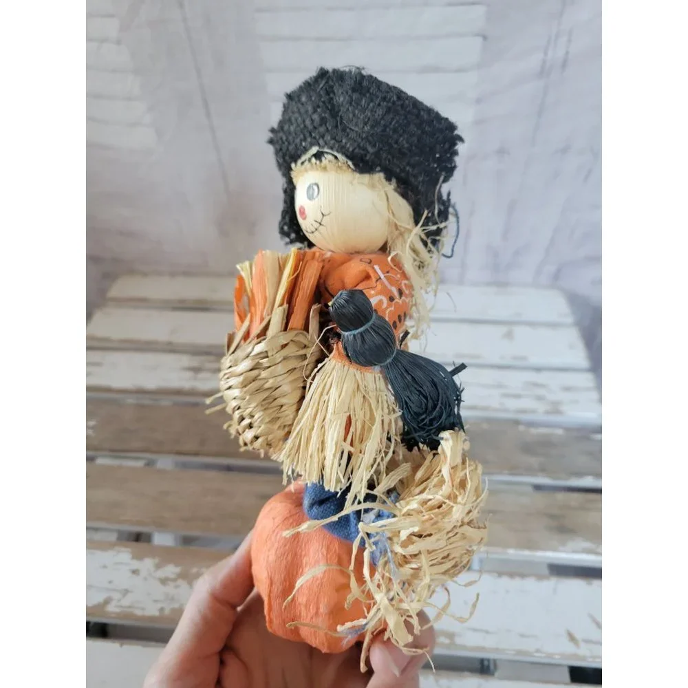 Country folk‎ art scarecrow skeleton pumpkin fall Halloween home decor vintage